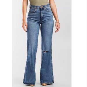 Wrangler 26/32 622 Wanderer High Rise Flare Jean Retro Mid Damaged Western  New